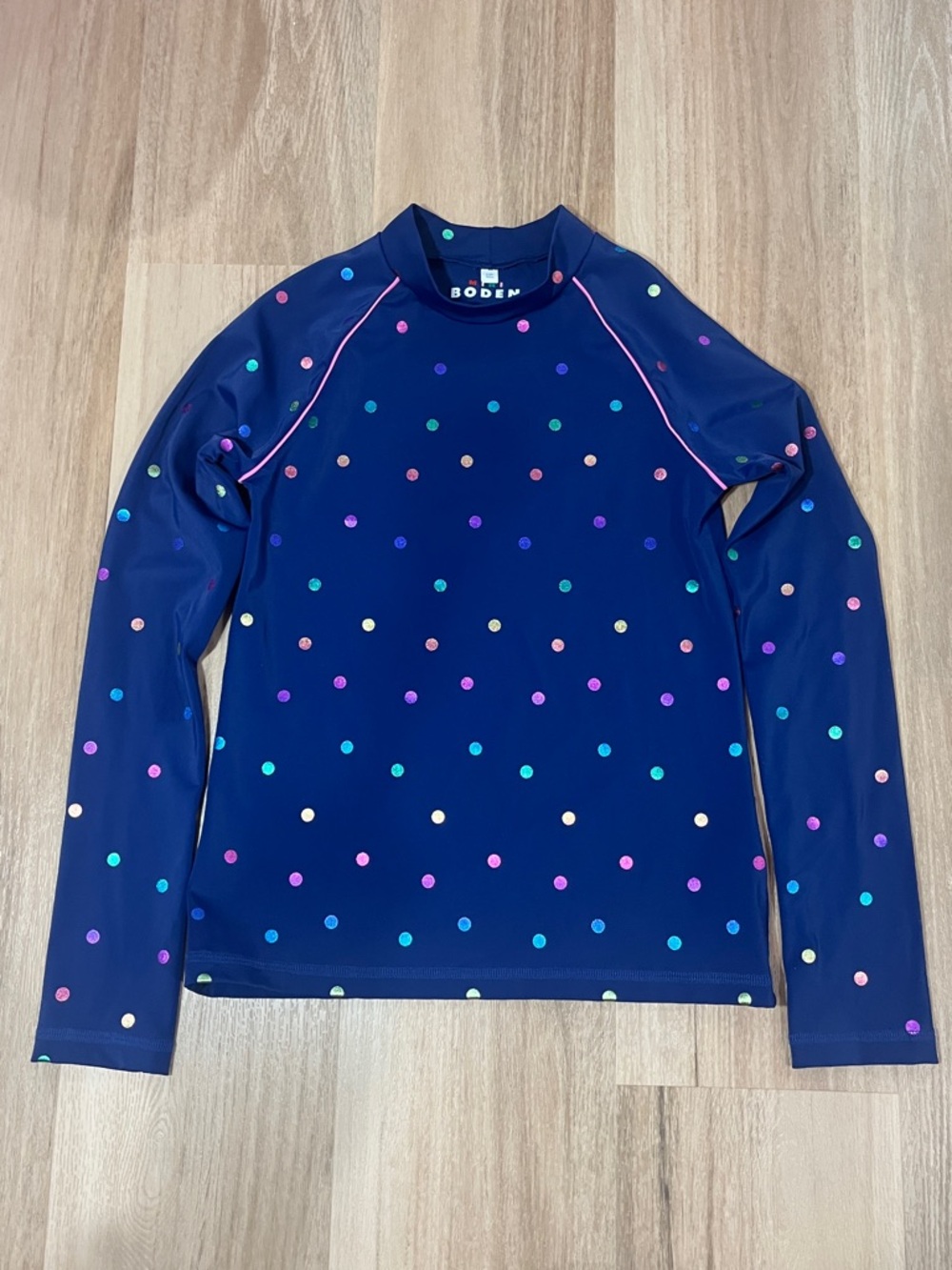 Mini Boden Long Sleeve Rash Guard Sun Safe UPF 40+ Navy Blue Sparkle Polka Dots